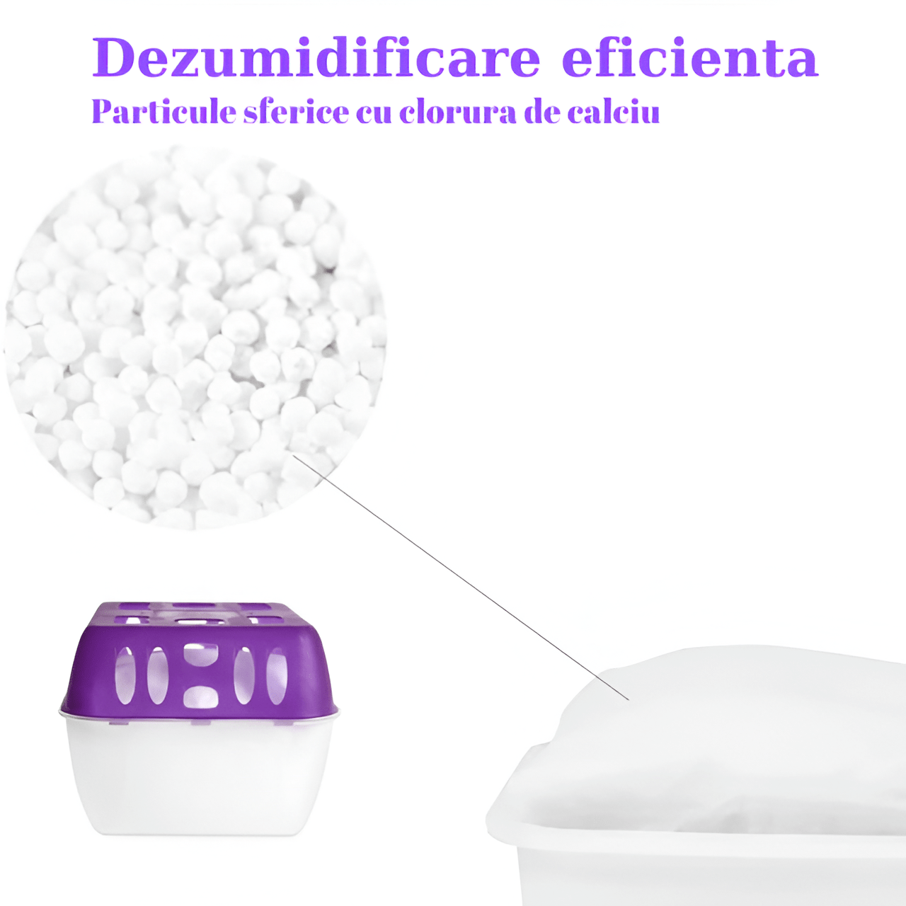Dezumidificator Pasiv HASEPE, 2 Rezerve Incluse, 400 g, Parfum Lavanda, Fara Energie, Pentru Spatii Pana la 35 m², Bai, Dulapuri, Rulote, Autorulote - HASEPE