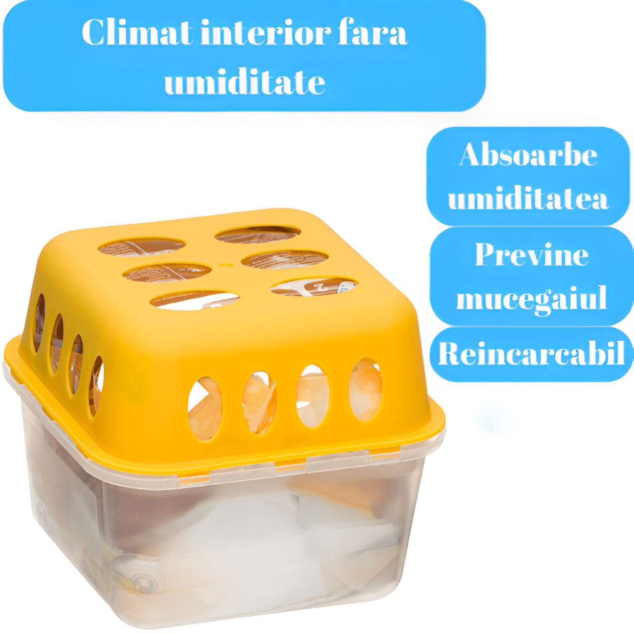 Dezumidificator Pasiv HASEPE, 2 Rezerve Incluse, 400 g, Parfum Vanilie, Fara Energie, Pentru Spatii Pana la 35 m², Bai, Dulapuri, Rulote si Autorulote - HASEPE