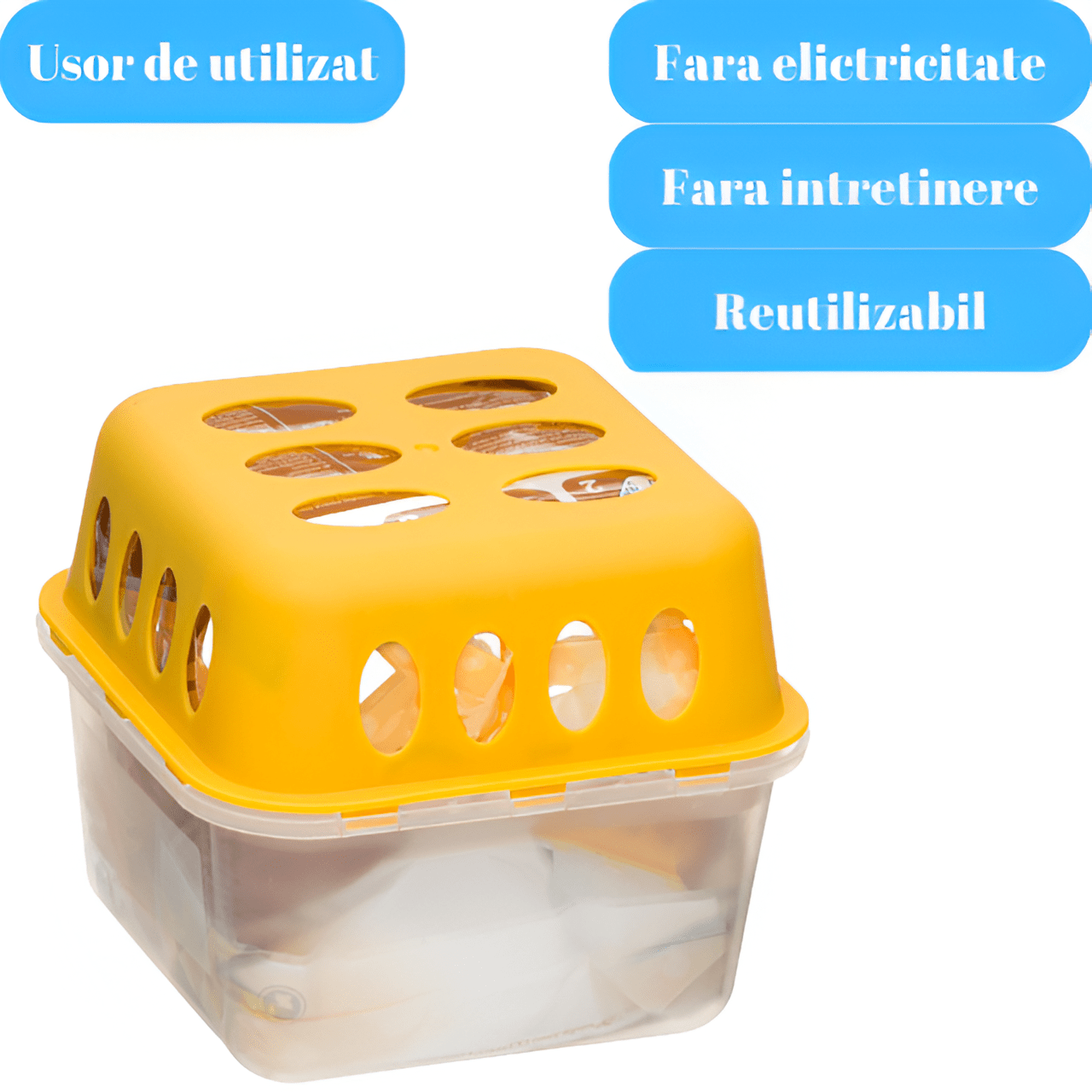 Dezumidificator Pasiv HASEPE, 2 Rezerve Incluse, 400 g, Parfum Vanilie, Fara Energie, Pentru Spatii Pana la 35 m², Bai, Dulapuri, Rulote si Autorulote - HASEPE