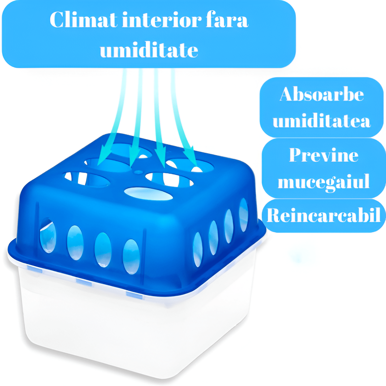 Dezumidificator Pasiv HASEPE, 2 Rezerve Incluse, 400 g, Fara Parfum, Fara Energie, Pentru Spatii Pana la 35 m², Bai, Dulapuri, Rulote si Autorulote - HASEPE