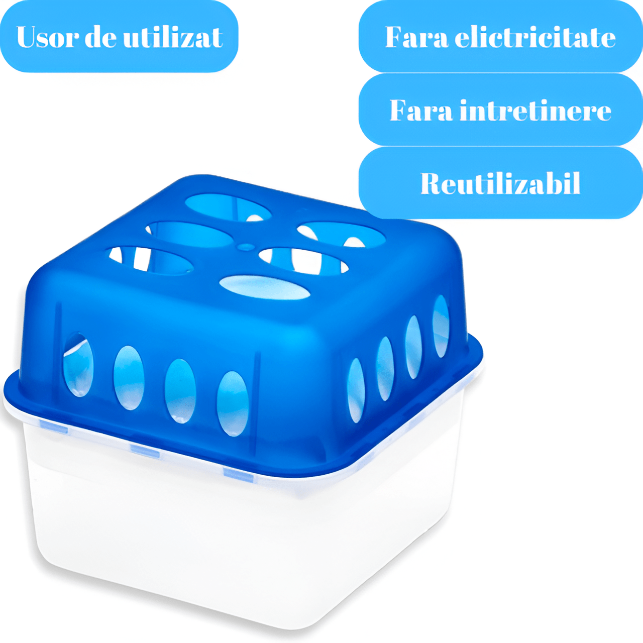 Dezumidificator Pasiv HASEPE, 2 Rezerve Incluse, 400 g, Fara Parfum, Fara Energie, Pentru Spatii Pana la 35 m², Bai, Dulapuri, Rulote si Autorulote - HASEPE