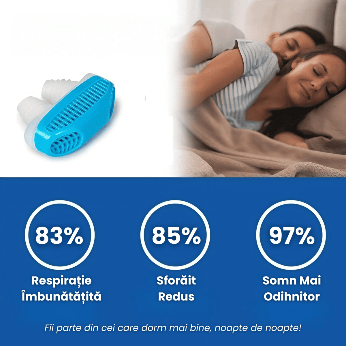 Dispozitiv Anti Sforait HASEPE, Silicon Moale, Usor de Folosit si Curatat, Imbunatateste Respiratia si Somnul, Pentru Barbati si Femei, Reutilizabil, Albastru - HASEPE