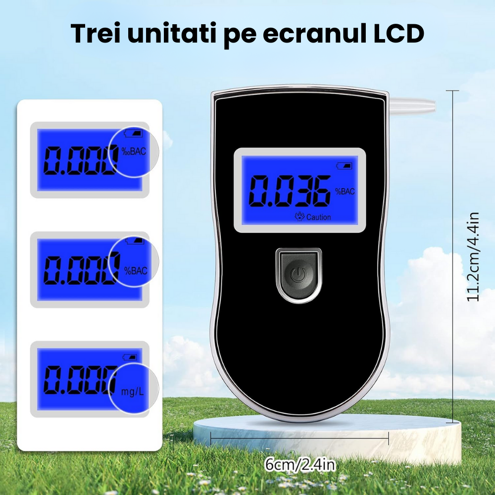 Etilotest Digital HASEPE, Afisaj LCD, Calibrare Automata, Alcoolmetru cu Analiza Rapida, Avertizare Sonora, 5 Mustiucuri Incluse, Portabil, Negru