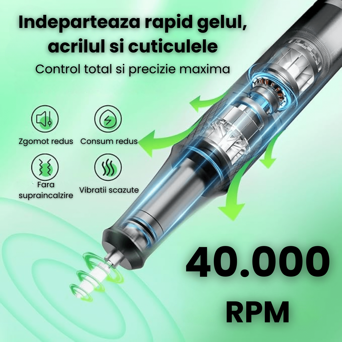 Freza Unghii HASEPE Profesionala 40000 RPM, Pila Electrica Reincarcabila Cu Suport, Freza Electrica Unghii Cu Rotatie Dubla, Capete Detasabile, LCD, Control Viteza, Manichiura Pedichiura, Freza Unghii - HASEPE