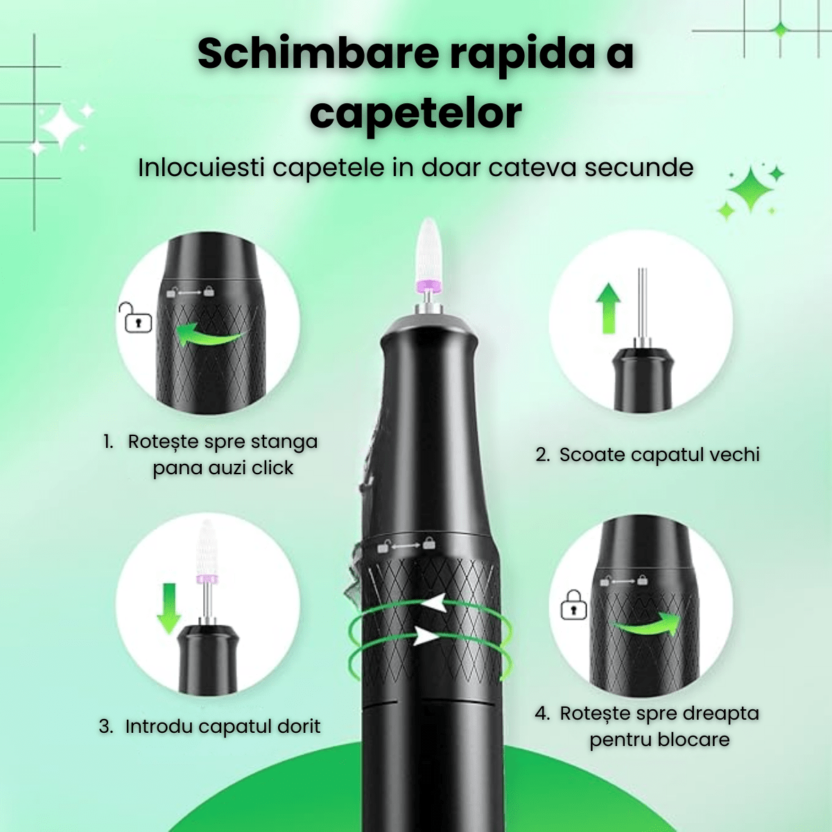 Freza Unghii HASEPE Profesionala 40000 RPM, Pila Electrica Reincarcabila Cu Suport, Freza Electrica Unghii Cu Rotatie Dubla, Capete Detasabile, LCD, Control Viteza, Manichiura Pedichiura, Freza Unghii - HASEPE