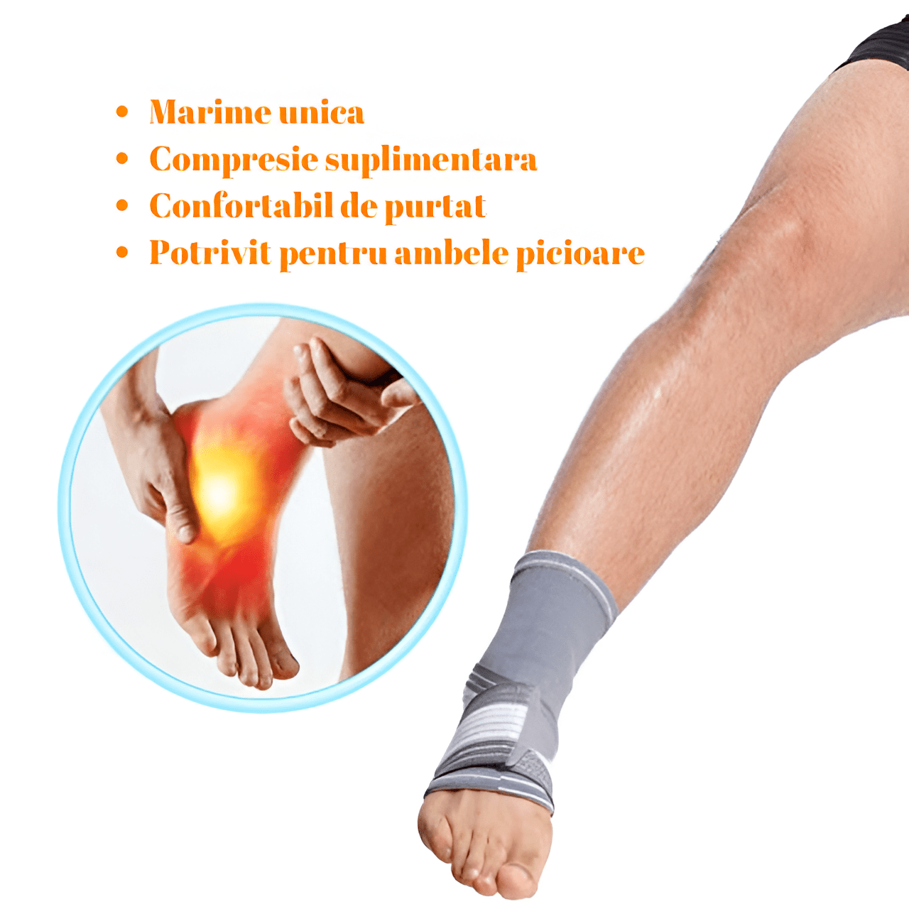 Glezniera Elastica HASEPE, Bandaj Tip Soseta cu Banda Reglabila Velcro, Compresie si Suport Glezna, Marime Universala, Unisex, Gri/Alb - HASEPE