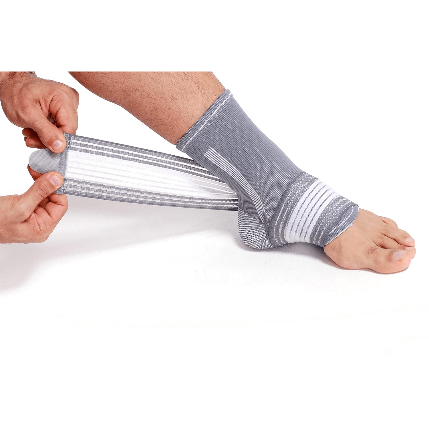 Glezniera Elastica HASEPE, Bandaj Tip Soseta cu Banda Reglabila Velcro, Compresie si Suport Glezna, Marime Universala, Unisex, Gri/Alb - HASEPE
