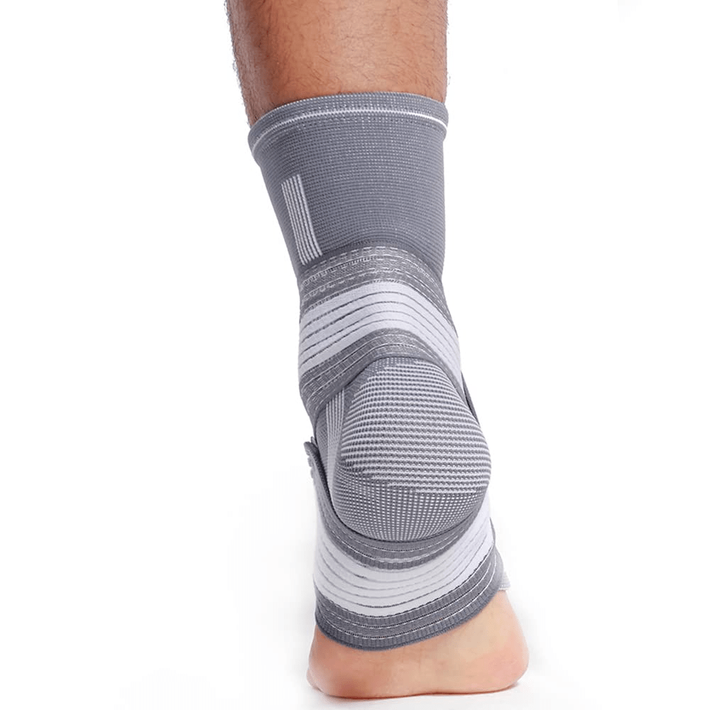 Glezniera Elastica HASEPE, Bandaj Tip Soseta cu Banda Reglabila Velcro, Compresie si Suport Glezna, Marime Universala, Unisex, Gri/Alb - HASEPE