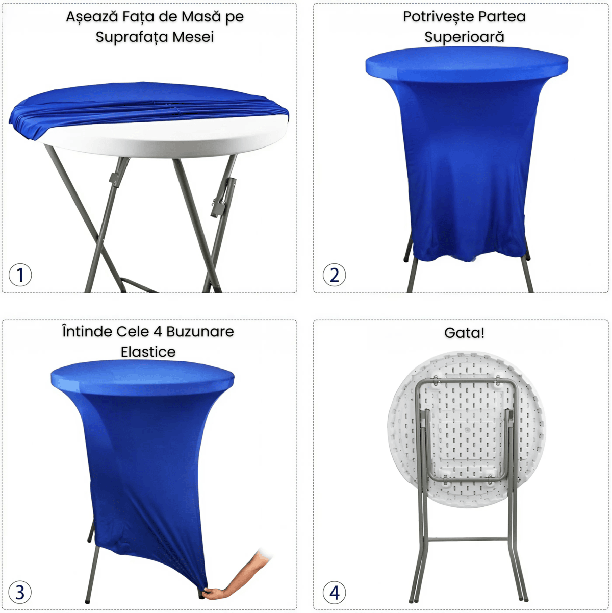Husa Masa Cocktail HASEPE, Husa Elastica Evenimente, Fata de Masa Elastica Protectie Decor, Diametru 75 - 85 cm, Inaltime 110 - 120 cm, Albastra - HASEPE
