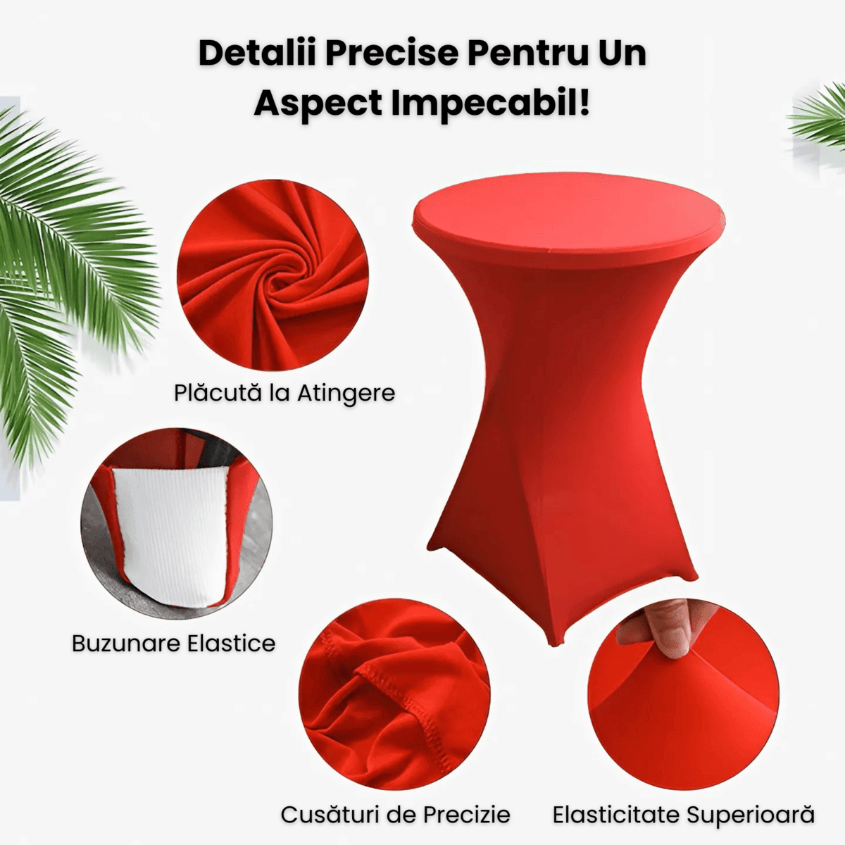 Husa Masa Cocktail HASEPE, Husa Elastica Pentru Evenimente, Fata de Masa Protectie si Decor, Diametru 75 - 85 cm, Inaltime 110 - 120 cm, Rosu - HASEPE