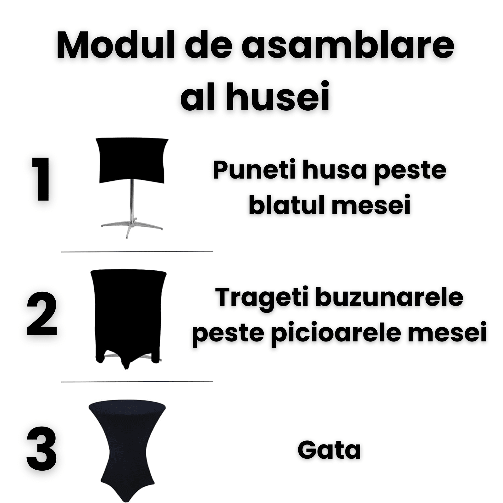Husa Masa Cocktail HASEPE, Fata de Masa Elastica, Husa Masa Evenimente, Protectie si Decor Elegant, Diametru 75 - 85 cm, Inaltime 110 - 120 cm, Alb - HASEPE