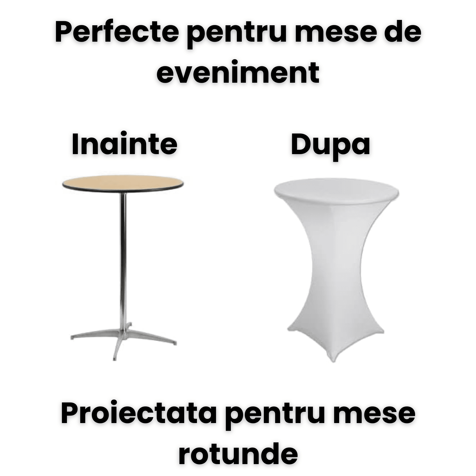 Husa Masa Cocktail HASEPE, Fata de Masa Elastica, Husa Masa Evenimente, Protectie si Decor Elegant, Diametru 75 - 85 cm, Inaltime 110 - 120 cm, Alb - HASEPE