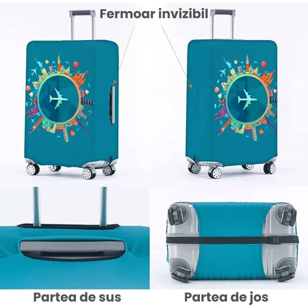 Husa Troler HASEPE Model Avion, Husa Elastica Protectie Valiza, Inchidere Velcro, Marimea M, Multicolor - HASEPE