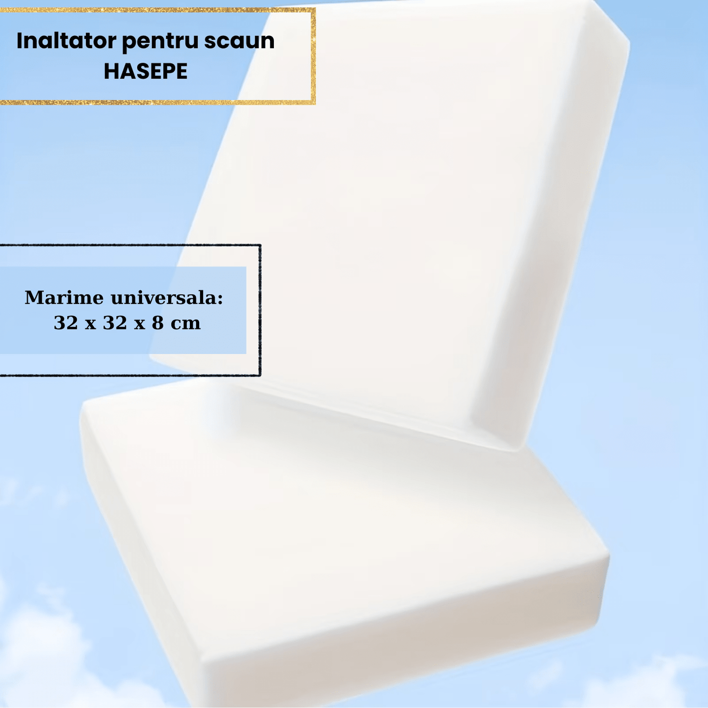 Inaltator pentru scaun copii HASEPE, perna confortabila, Inaltator pentru masa, curele reglabile, husa detasabila, 32x32x8 cm, Gri/alb - HASEPE
