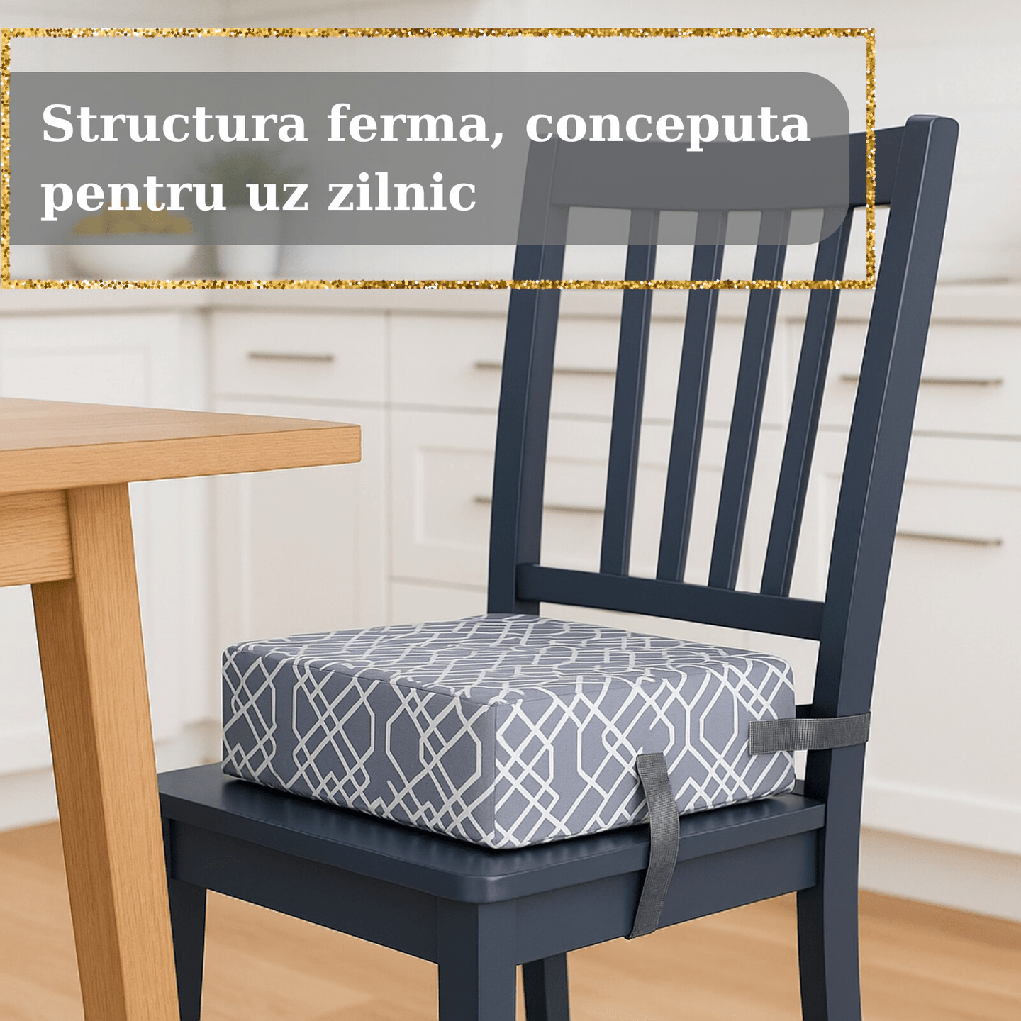 Inaltator pentru scaun copii HASEPE, perna confortabila, Inaltator pentru masa, curele reglabile, husa detasabila, 32x32x8 cm, Gri/alb - HASEPE