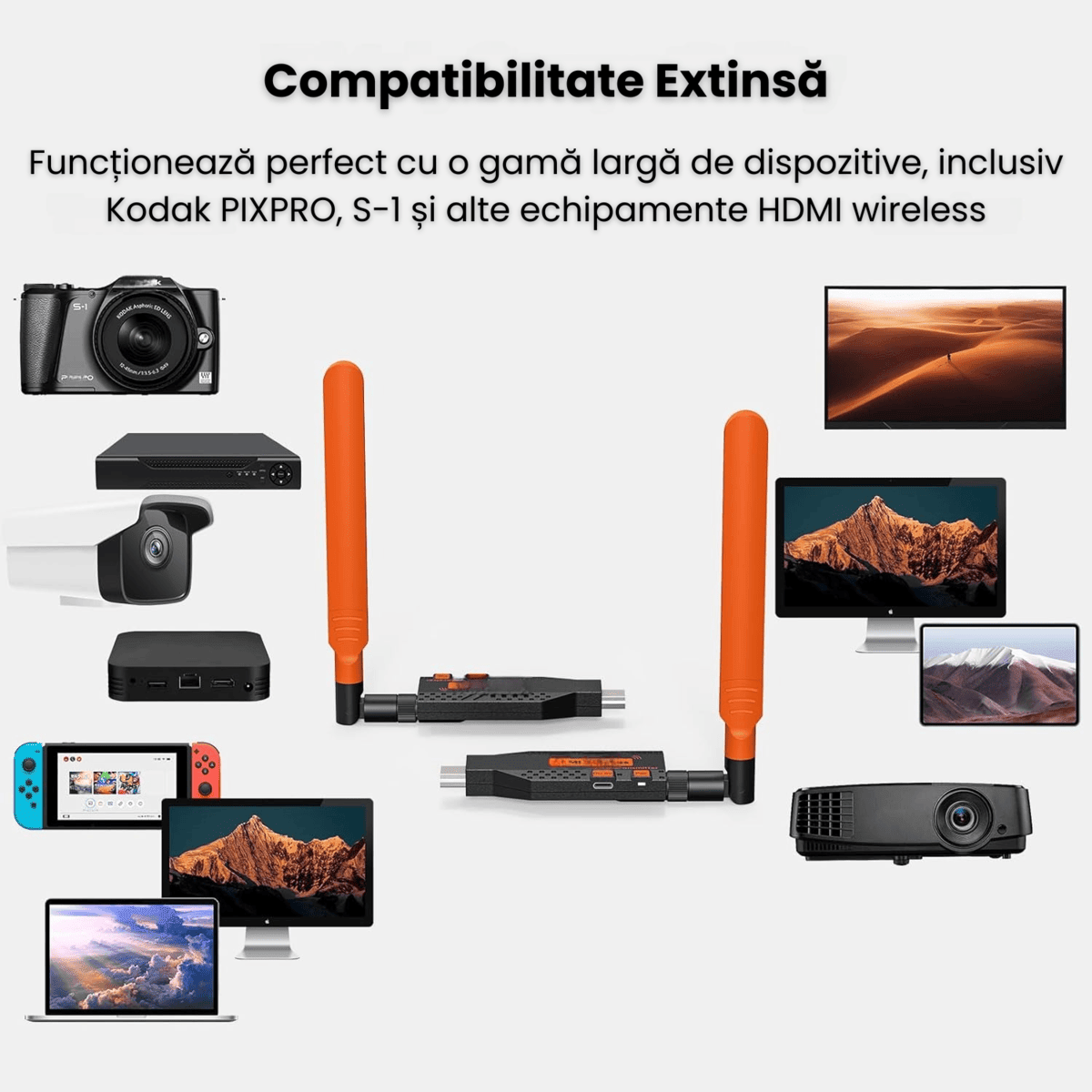 Kit Extensie HDMI Wireless 150m HASEPE, Transmițător și Receptor Full HD 1080p, Plug & Play, Dual Band 2.4G/5G, Alimentare USB 5V, Compatibil Laptop, TV, Monitor, Proiector - HASEPE