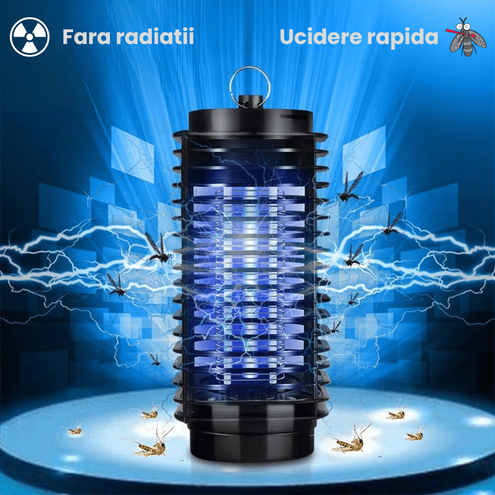 Lampa UV Anti Insecte HASEPE, Aparat Anti Tantari, Muste si Musculite, Capcana Electrica Silentioasa cu Radiatie 360°, Consum Redus, Interior Exterior, Negru, 11x25 cm - HASEPE