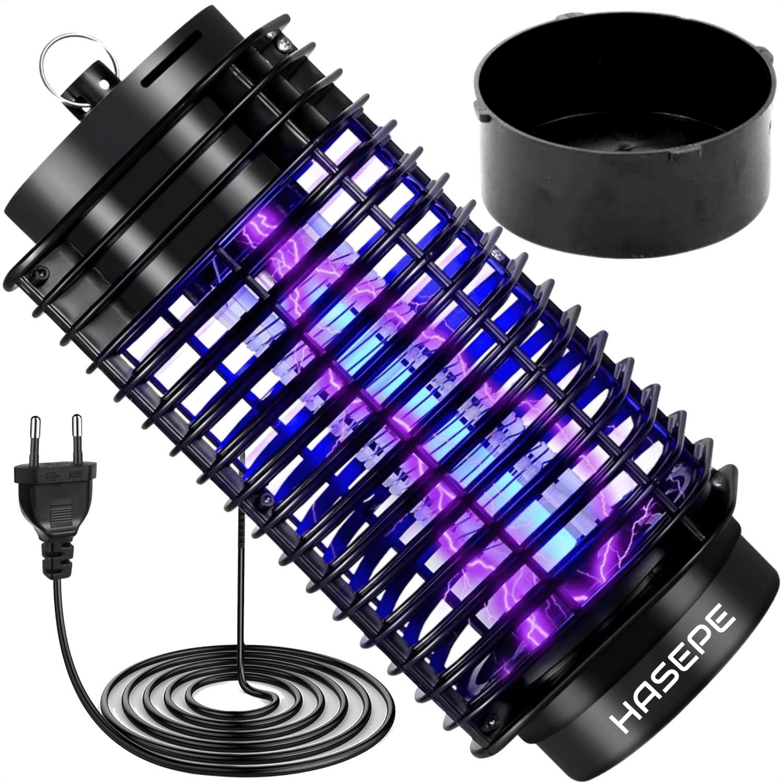 Lampa UV Anti Insecte HASEPE, Aparat Anti Tantari, Muste si Musculite, Capcana Electrica Silentioasa cu Radiatie 360°, Consum Redus, Interior Exterior, Negru, 11x25 cm - HASEPE
