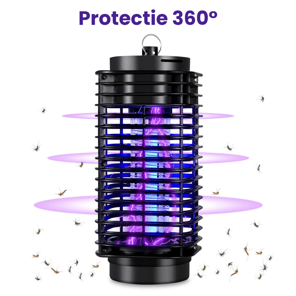 Lampa UV Anti Insecte HASEPE, Aparat Anti Tantari, Muste si Musculite, Capcana Electrica Silentioasa cu Radiatie 360°, Consum Redus, Interior Exterior, Negru, 11x25 cm - HASEPE