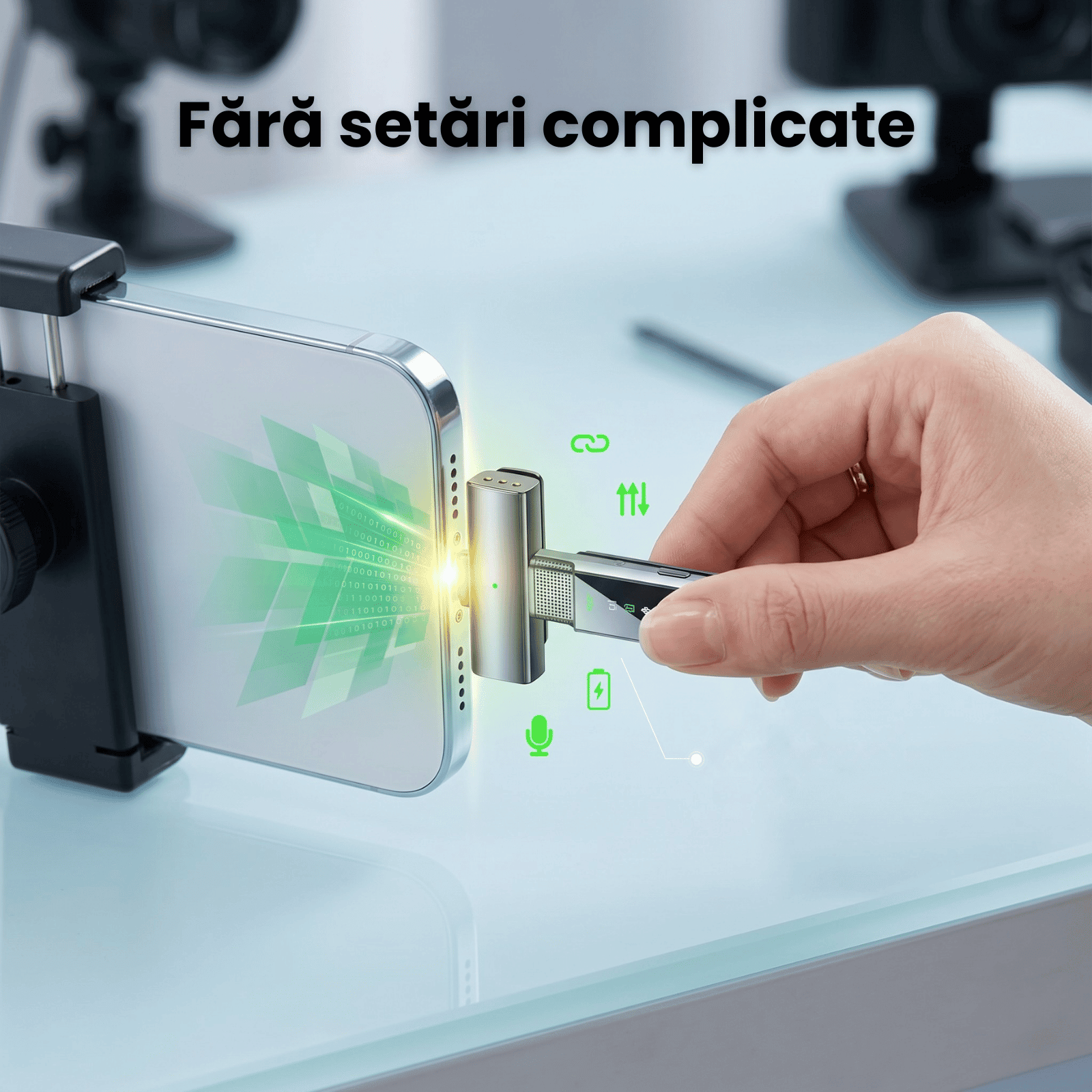 Set 2 Microfoane Lavaliera HASEPE® Wireless Cu Noise Cancellation, Microfon Lavaliera Pentru iPhone Plug And Play, Microfon Wireless Cu Afisaj LED, Microfon Lavaliera Pentru Live Streaming, Video, Pod - HASEPE