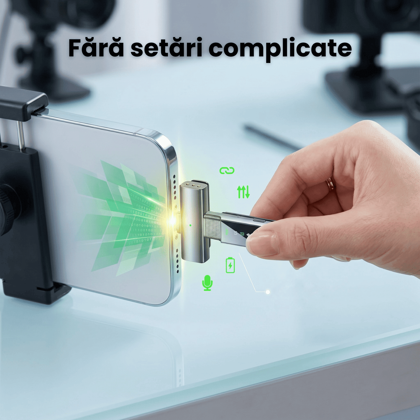 Set 2 Microfoane Lavaliera HASEPE® Wireless Cu Noise Cancellation, Microfon Lavaliera Pentru iPhone Plug And Play, Microfon Wireless Cu Afisaj LED, Microfon Lavaliera Pentru Live Streaming, Video, Pod - HASEPE