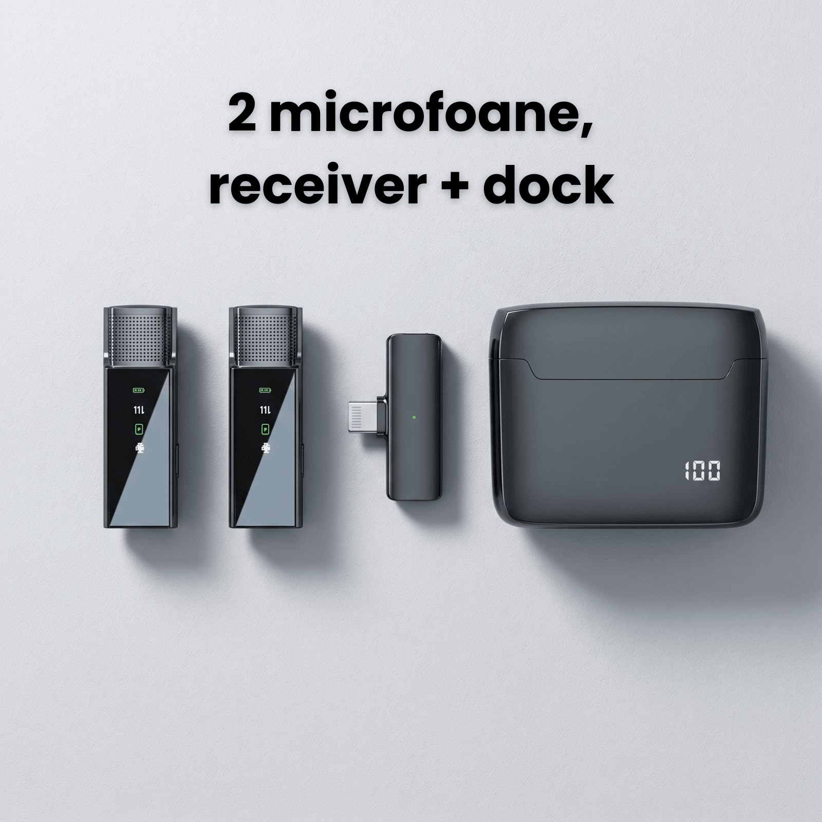 Set 2 Microfoane Lavaliera HASEPE® Wireless Cu Noise Cancellation, Microfon Lavaliera Pentru iPhone Plug And Play, Microfon Wireless Cu Afisaj LED, Microfon Lavaliera Pentru Live Streaming, Video, Pod - HASEPE