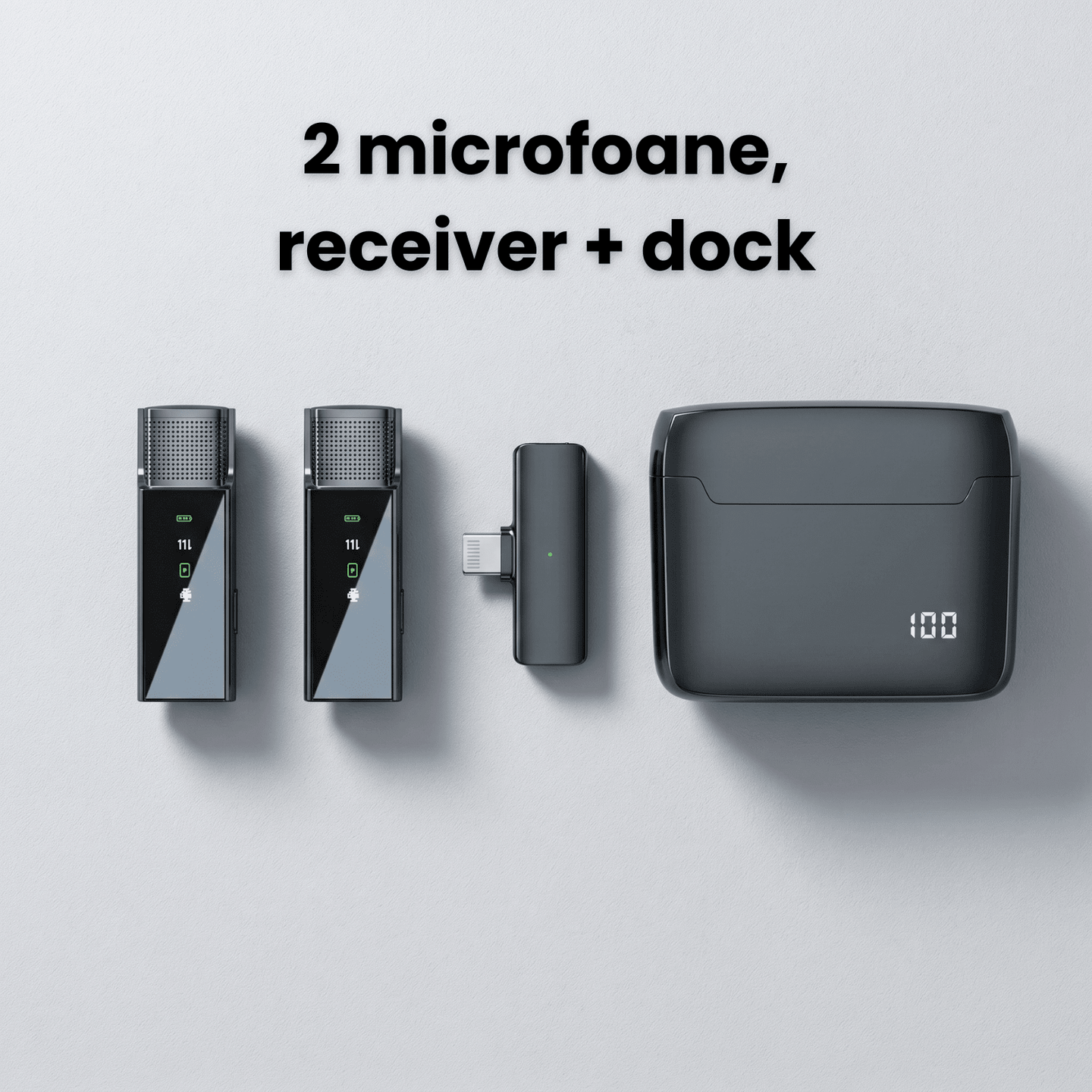 Set 2 Microfoane Lavaliera HASEPE® Wireless Cu Noise Cancellation, Microfon Lavaliera Pentru iPhone Plug And Play, Microfon Wireless Cu Afisaj LED, Microfon Lavaliera Pentru Live Streaming, Video, Pod - HASEPE