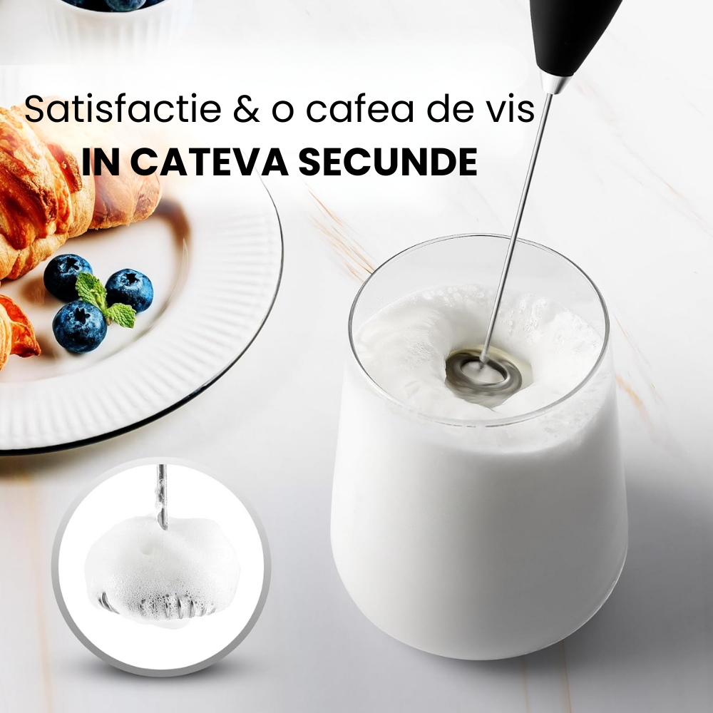 Mixer Spuma de Lapte Electric HASEPE, Otel Inoxidabil, Design Slim Portabil, Usor de Folosit, Ideal pentru Cafea, Latte, Cappuccino, Frappe, Matcha, Ciocolata Calda, Bauturi Crema, Functionare cu Bate