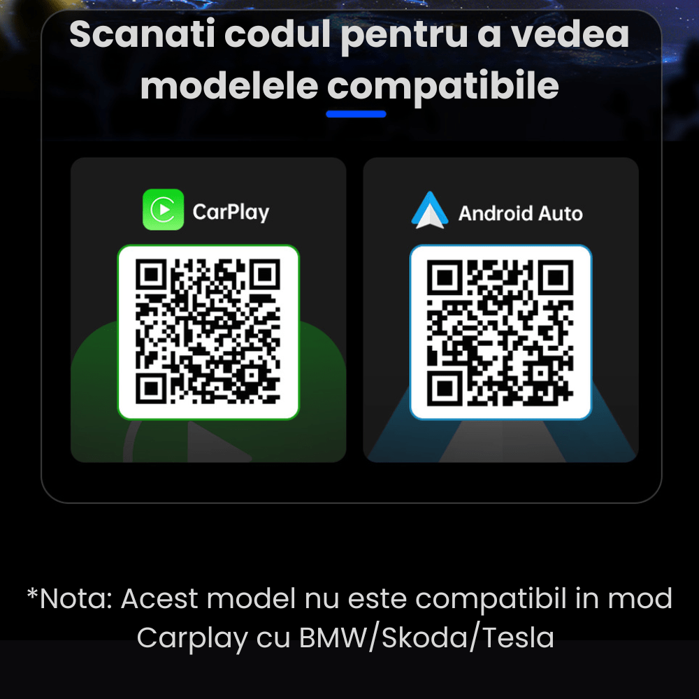 Modulator CarPlay Wireless si Android Auto Wireless HASEPE, Adaptor Auto 2 in 1, USB - C si USB normal, Plug & Play, Reconectare Automata, Compatibil iPhone si Android, Consum Redus, Gri - HASEPE