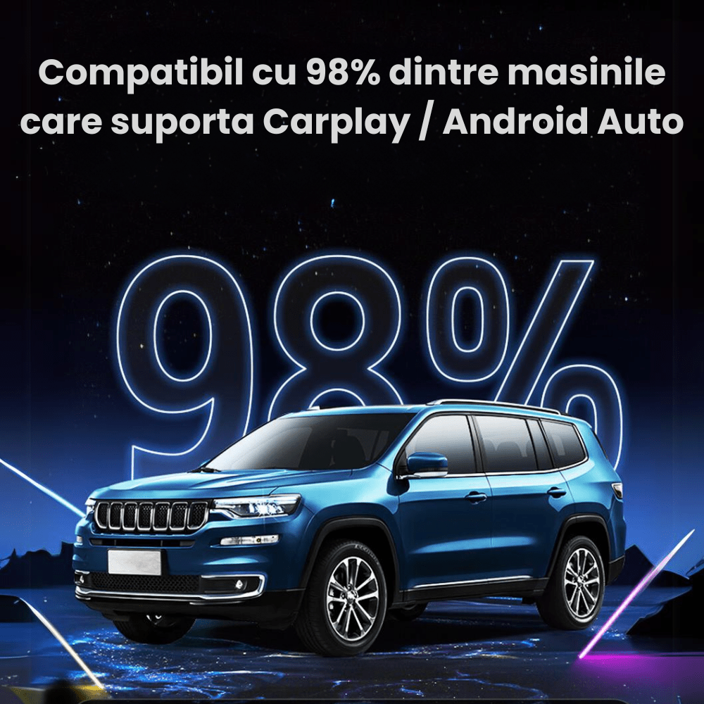 Modulator CarPlay Wireless si Android Auto Wireless HASEPE, Adaptor Auto 2 in 1, USB - C si USB normal, Plug & Play, Reconectare Automata, Compatibil iPhone si Android, Consum Redus, Gri - HASEPE