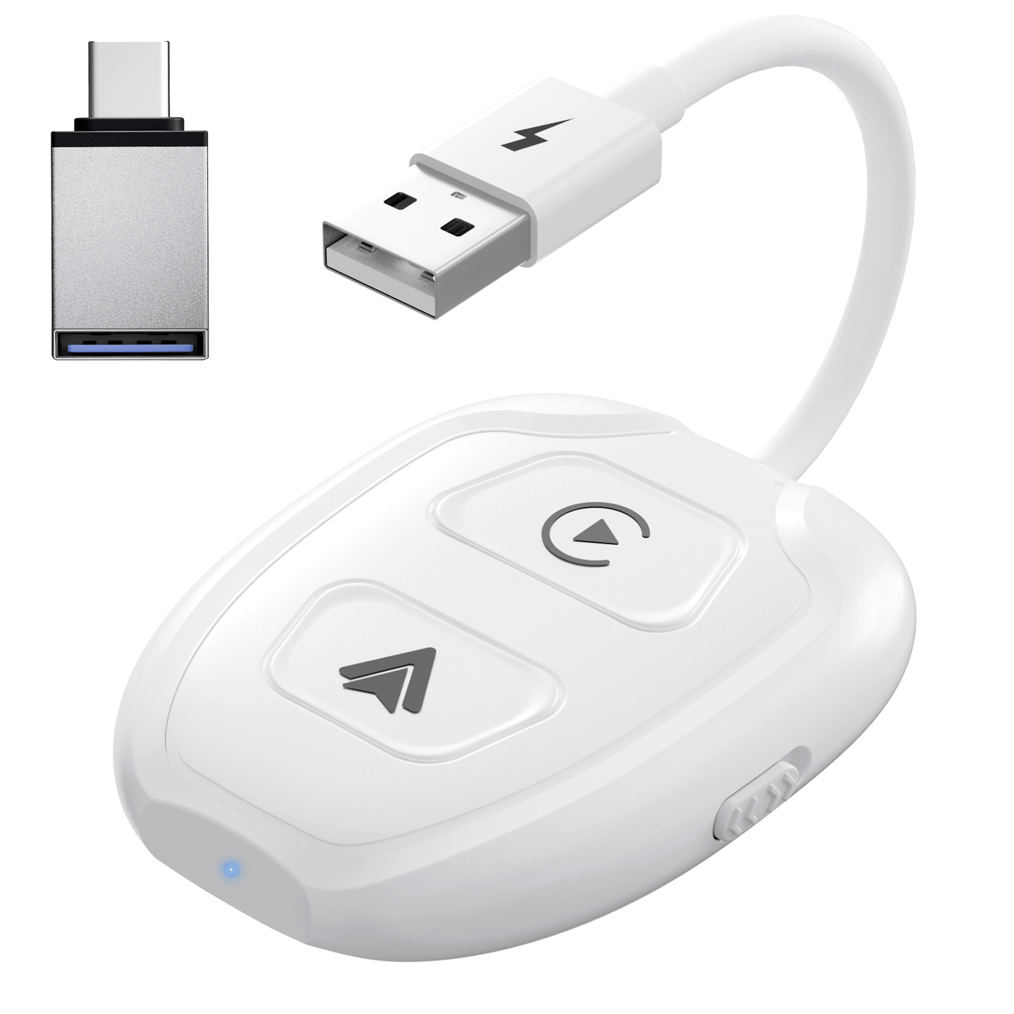 Modulator CarPlay si Android Auto Wireless HASEPE, Adaptor Smart USB si USB - C Plug & Play, Conectare Automata, Compatibil iPhone si Android, Consum Redus de Energie, Multifunctional, Alb Premium - HASEPE