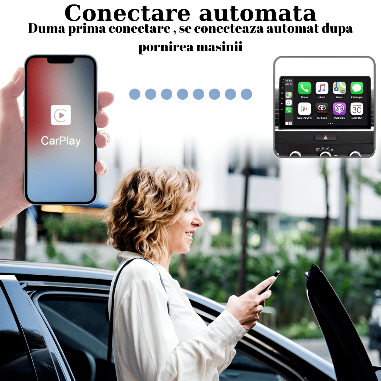 Modulator CarPlay Wireless HASEPE, USB/USB - C, Reconectare Automata, Siri, GPS Online, Muzica si Mesaje, Compatibil iOS 10+, Conexiune WiFi 5GHz, Design Compact Negru - HASEPE