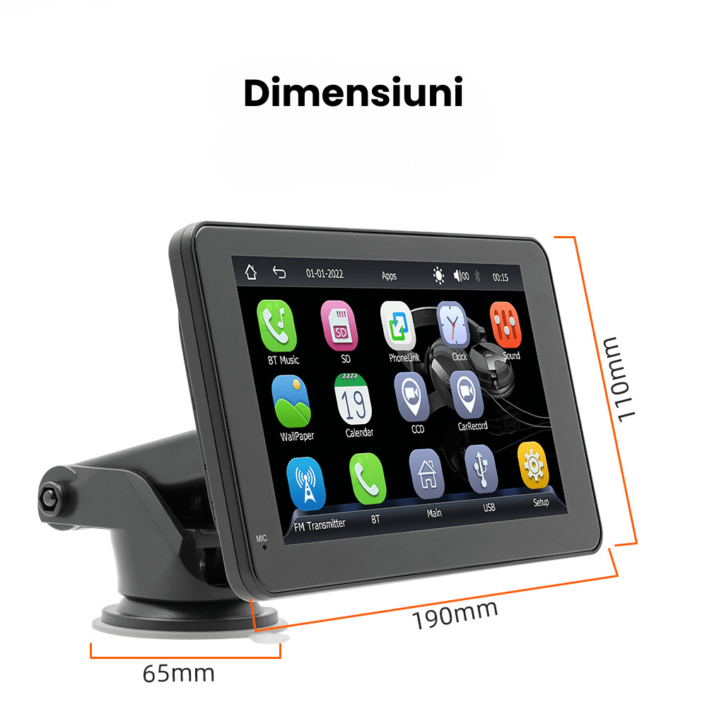 Navigatie Auto HASEPE cu Display 7 inch, CarPlay Wireless, Android Auto Wireless, Bluetooth, MirrorLink, Tableta Masina Touchscreen, Compatibil Universal, Negru - HASEPE