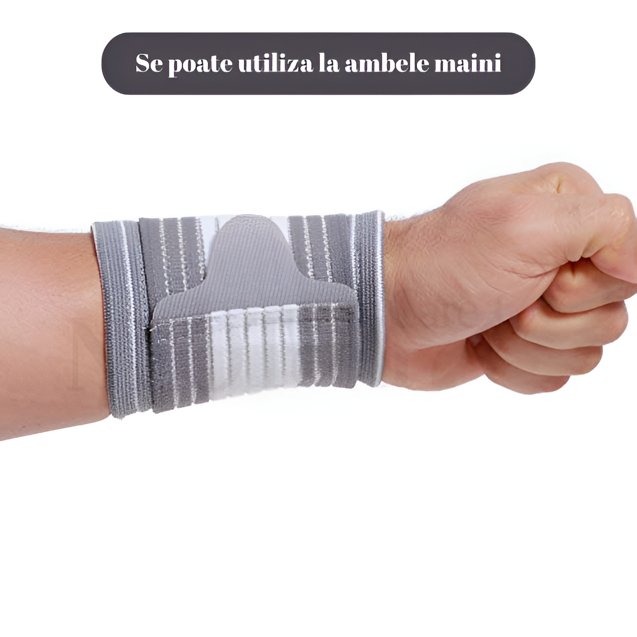 Orteza Mana HASEPE, Banda Ajustabila cu Velcro, Suport pentru Incheietura, Unisex, Marime Universala, Compatibila Mana Stanga si Dreapta, Confort Zilnic si Sport, Gri/Alb