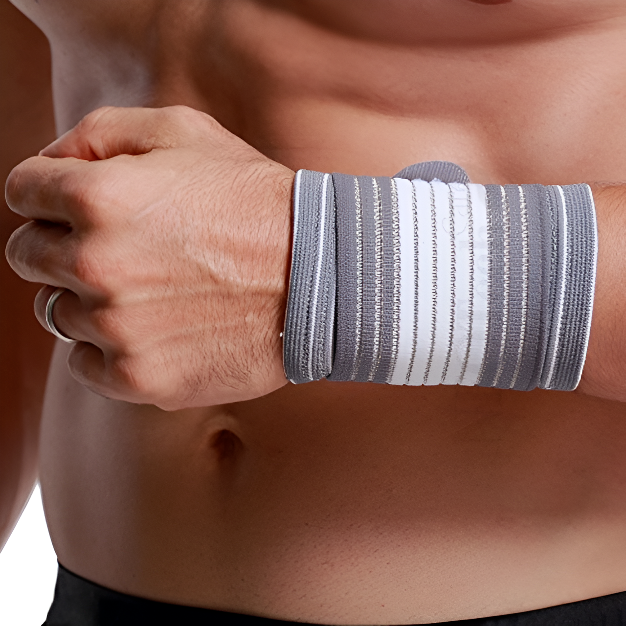 Orteza Mana HASEPE, Banda Ajustabila cu Velcro, Suport pentru Incheietura, Unisex, Marime Universala, Compatibila Mana Stanga si Dreapta, Confort Zilnic si Sport, Gri/Alb