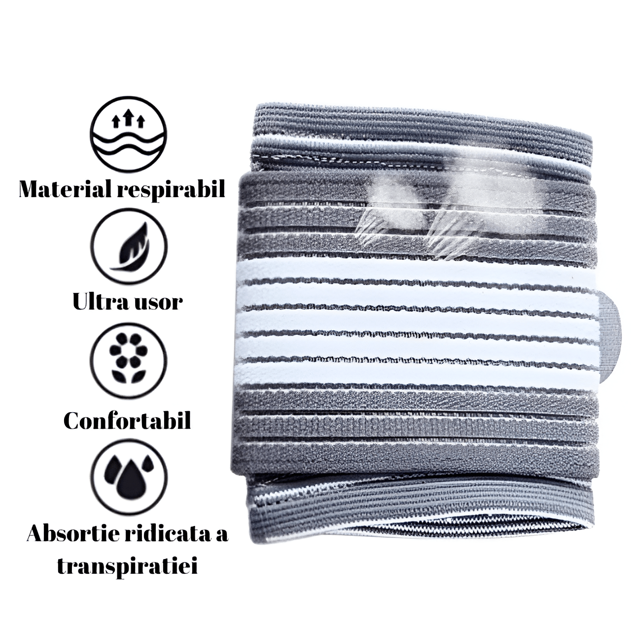 Orteza Mana HASEPE, Banda Ajustabila cu Velcro, Suport pentru Incheietura, Unisex, Marime Universala, Compatibila Mana Stanga si Dreapta, Confort Zilnic si Sport, Gri/Alb - HASEPE