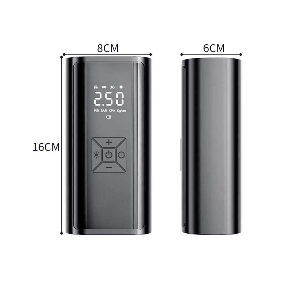 Pompa Aer Auto Electrica HASEPE, Compresor Portabil 150 PSI (10.3 bar), Afisaj Digital LCD, Lanterna LED, Baterie 4500 mAh, Reincarcare USB - C sau la Bricheta, Oprire Automata, 4 Moduri Umflare, Negru - HASEPE