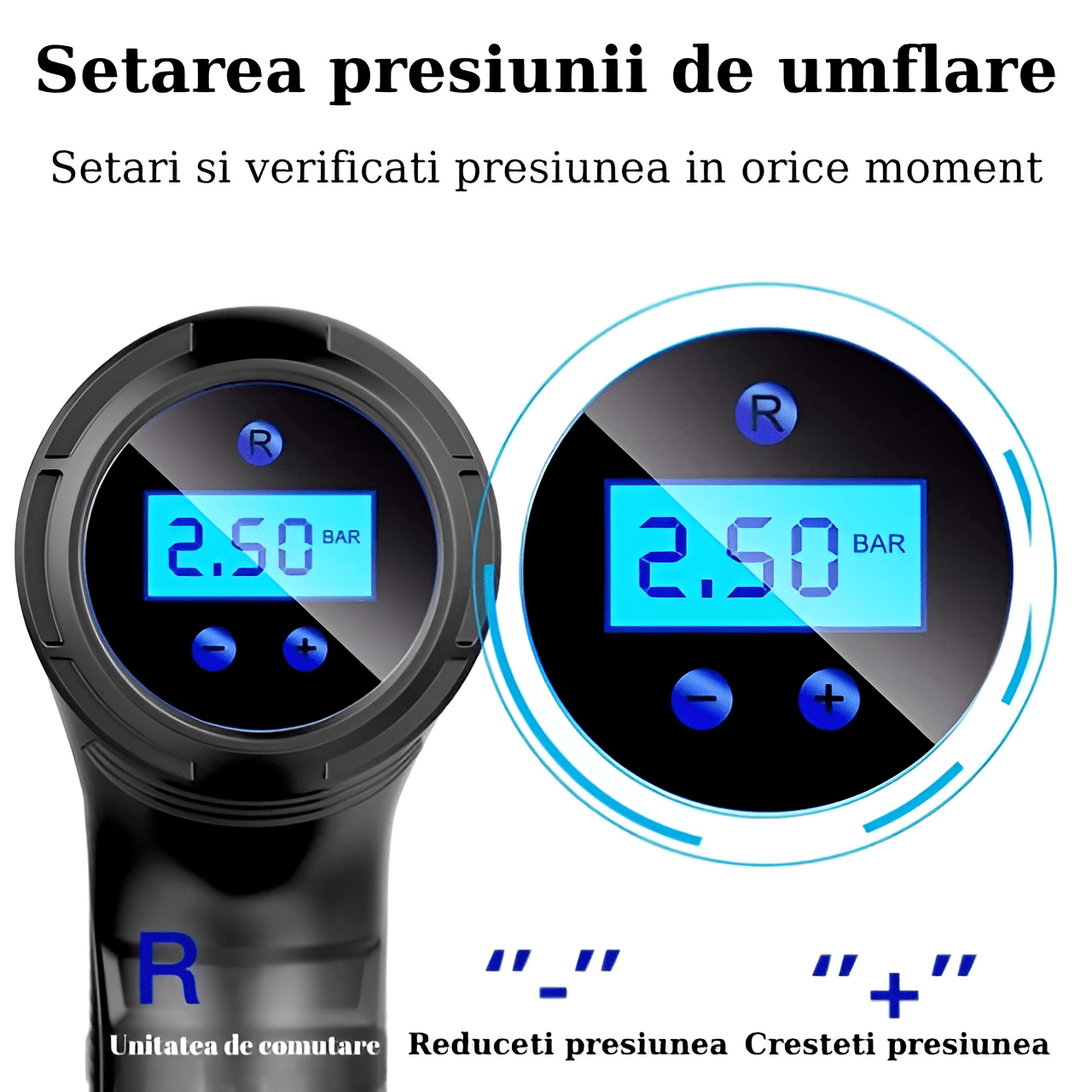 Pompa Aer Auto Electrica Home Sweet Paradise®, Compresor 150 PSI, Afisaj Digital LCD, Oprire Automata, Lanterna LED, Alimentare la Bricheta Masinii 12V, 120W, 25L/min, Negru - HASEPE