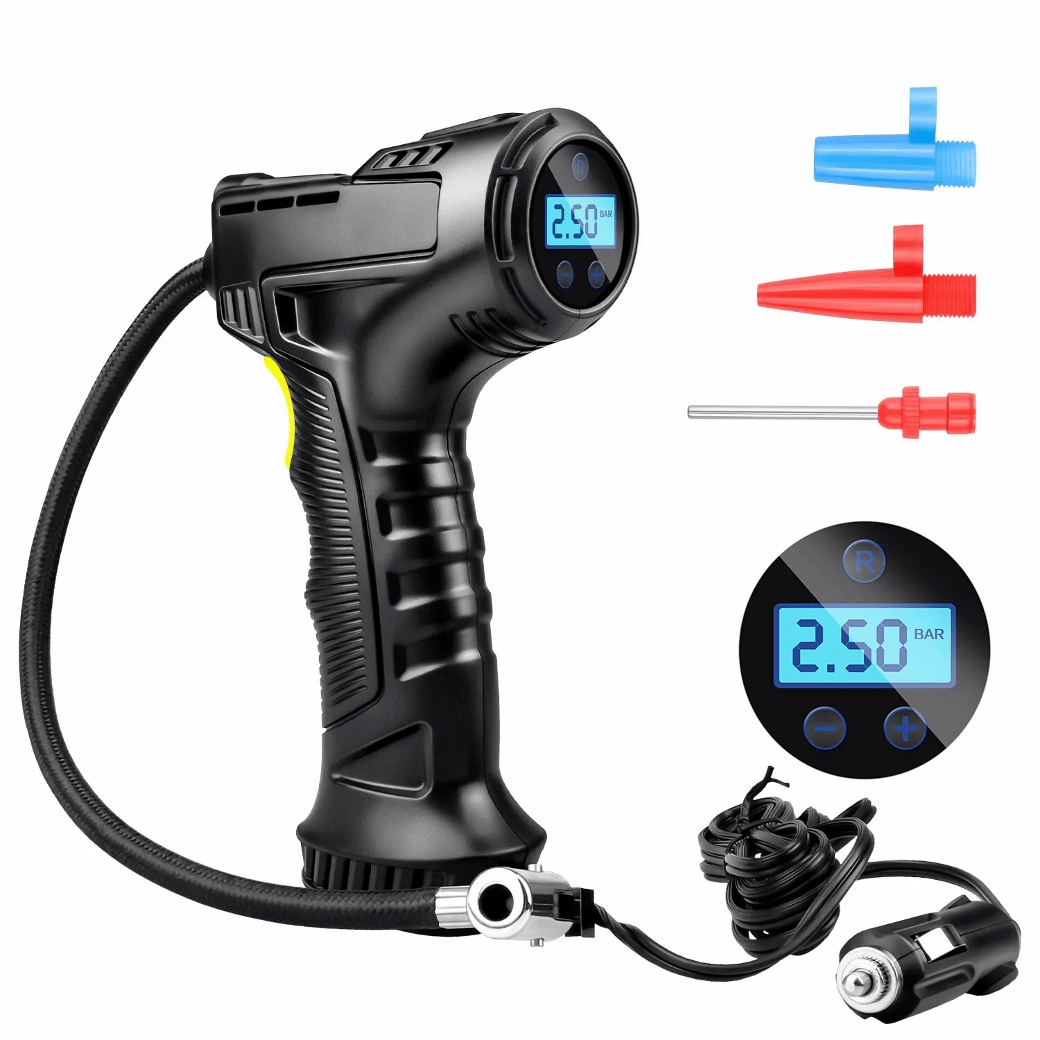 Pompa Aer Auto Electrica Home Sweet Paradise®, Compresor 150 PSI, Afisaj Digital LCD, Oprire Automata, Lanterna LED, Alimentare la Bricheta Masinii 12V, 120W, 25L/min, Negru - HASEPE