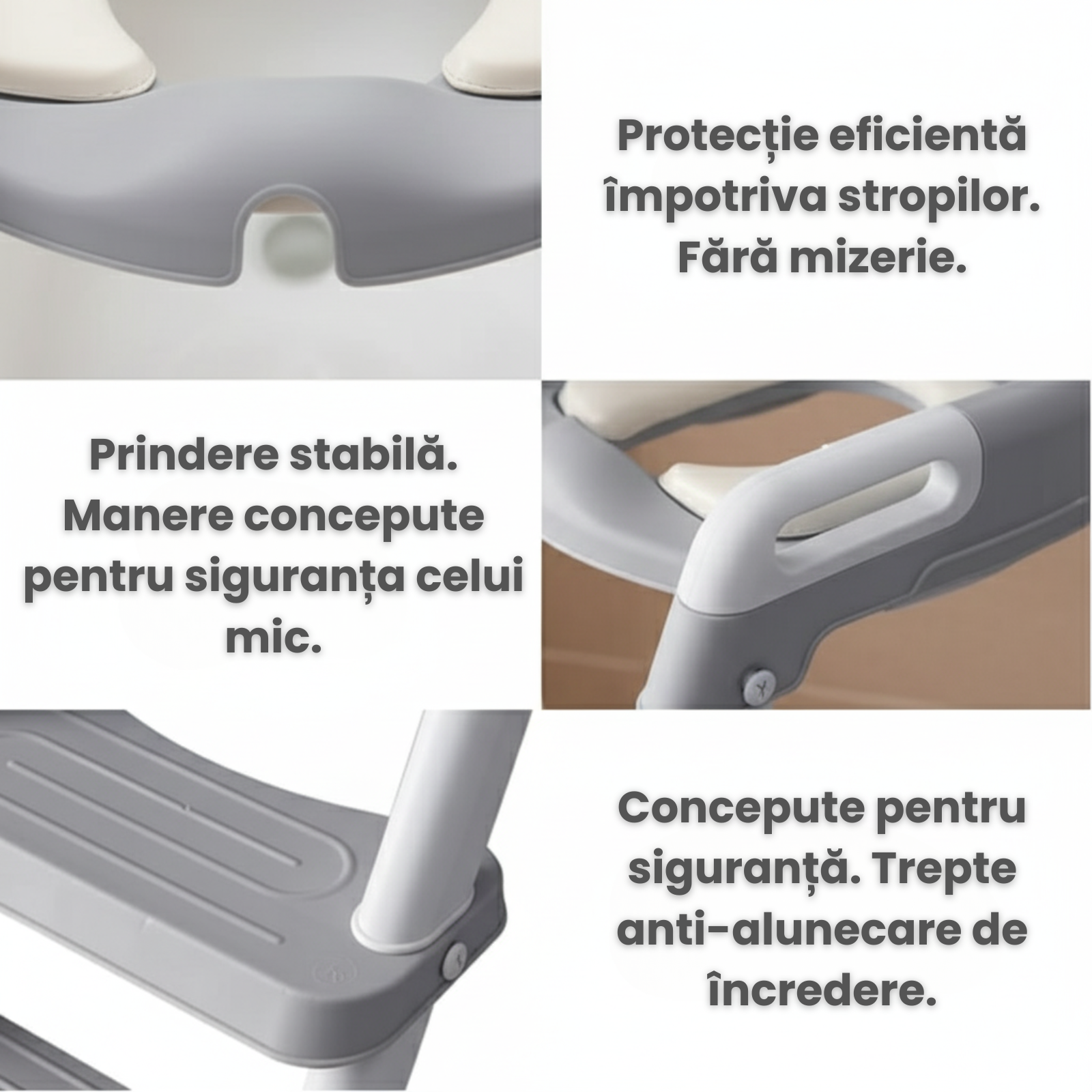 Reductor WC copii cu scarita HASEPE, pliabil, cu trepte si manere antiderapante, sezut moale PU pentru confort sporit, sigur si usor de depozitat
