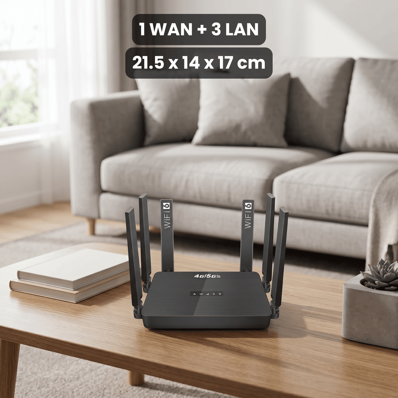 Router Wireless HASEPE® 5G 4G LTE WiFi 6 Cu Slot SIM, Router Wireless Dual Band AX, Router Wireless Portabil Cu Baterie Integrata, 1WAN 3LAN, 32 Dispozitive Conectate, Antene High Gain Detasabile, Vit - HASEPE