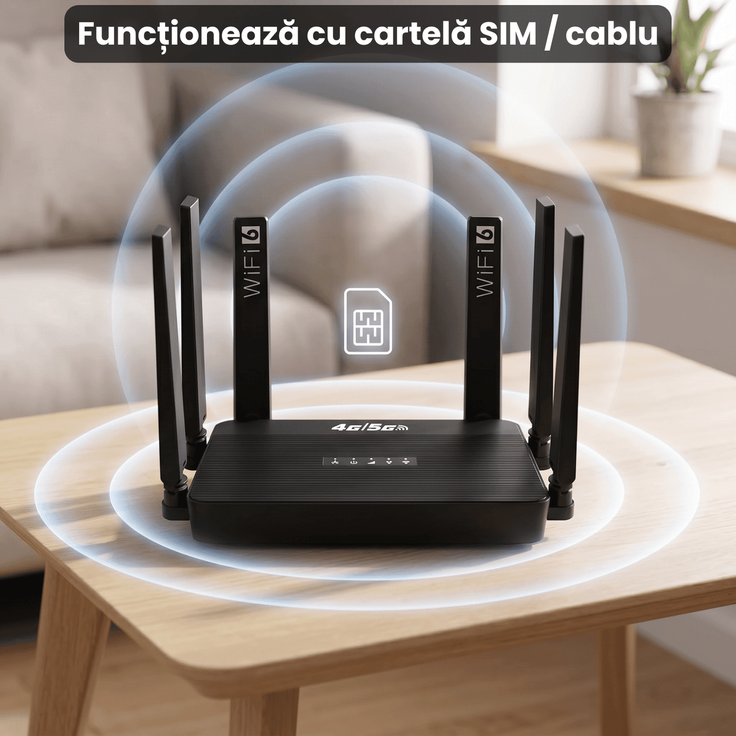 Router Wireless HASEPE® 5G 4G LTE WiFi 6 Cu Slot SIM, Router Wireless Dual Band AX, Router Wireless Cu 1WAN 3LAN, Viteza Mare Internet, 32 Dispozitive Conectate, Antene Detasabile High Gain, Acoperire - HASEPE