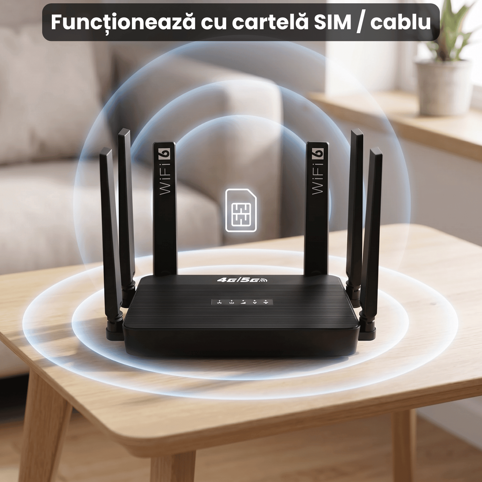 Router Wireless HASEPE® 5G 4G LTE WiFi 6 Cu Slot SIM, Router Wireless Dual Band AX, Router Wireless Portabil Cu Baterie Integrata, 1WAN 3LAN, 32 Dispozitive Conectate, Antene High Gain Detasabile, Vit - HASEPE