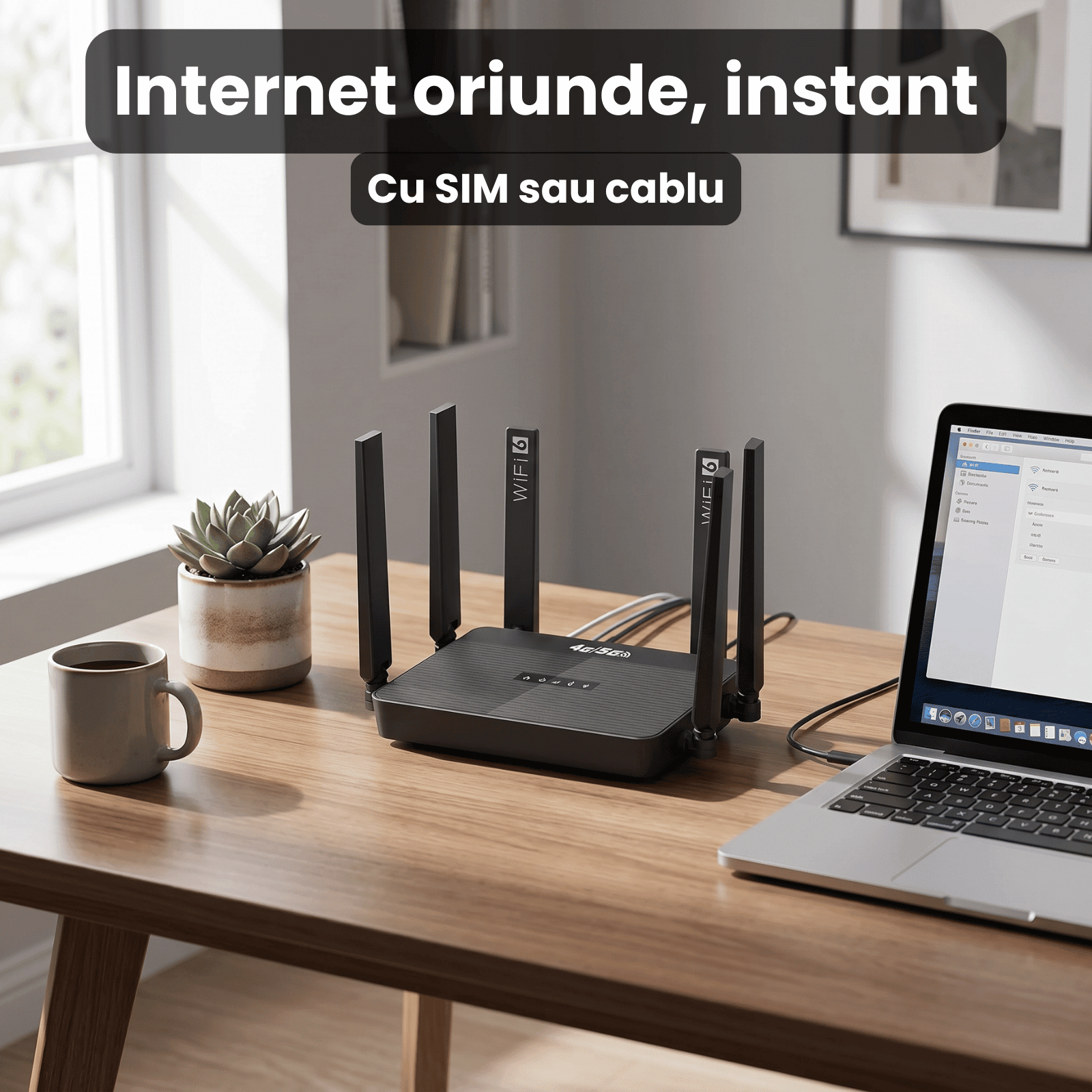 Router Wireless HASEPE® 5G 4G LTE WiFi 6 Cu Slot SIM, Router Wireless Dual Band AX, Router Wireless Portabil Cu Baterie Integrata, 1WAN 3LAN, 32 Dispozitive Conectate, Antene High Gain Detasabile, Vit - HASEPE