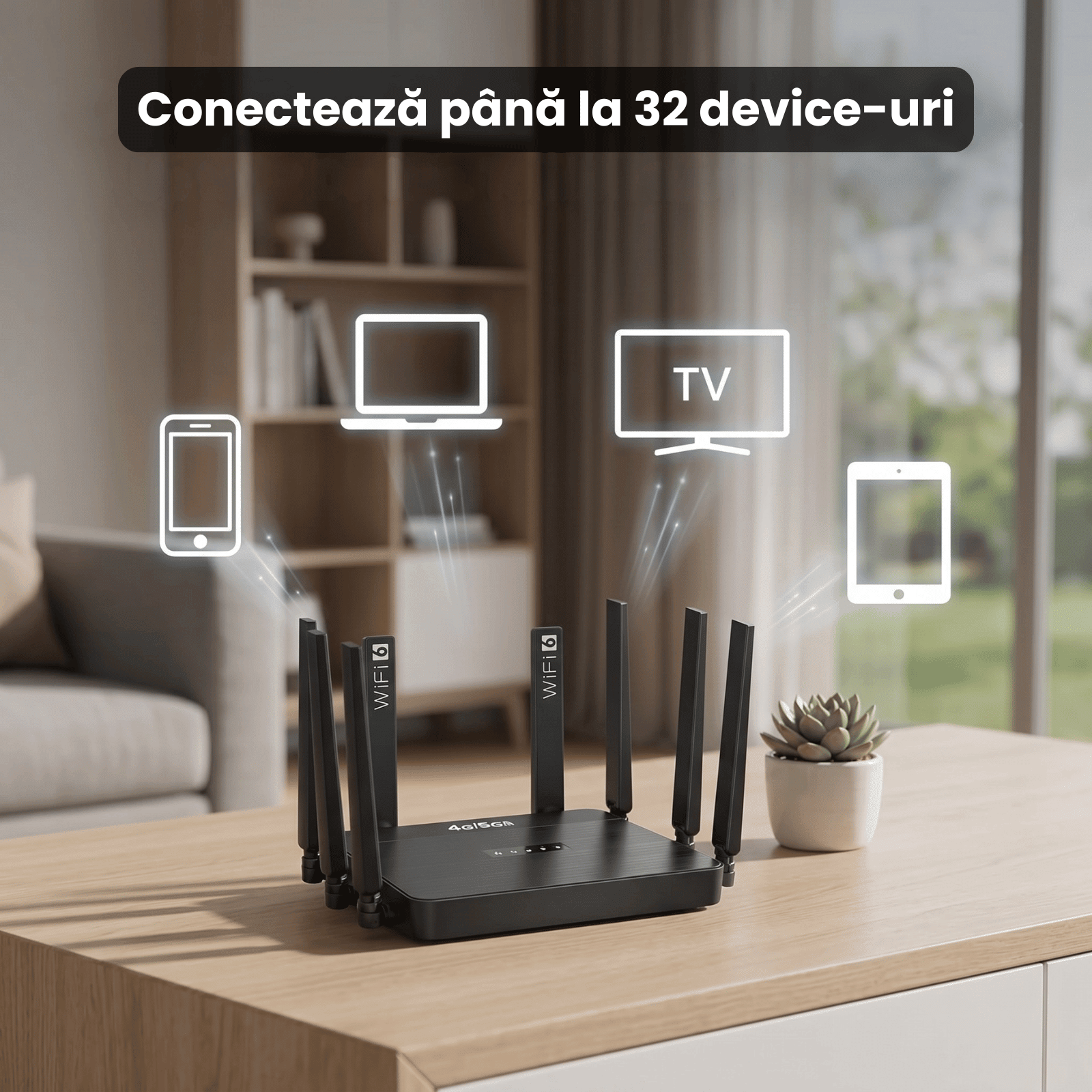 Router Wireless HASEPE® 5G 4G LTE WiFi 6 Cu Slot SIM, Router Wireless Dual Band AX, Router Wireless Cu 1WAN 3LAN, Viteza Mare Internet, 32 Dispozitive Conectate, Antene Detasabile High Gain, Acoperire - HASEPE