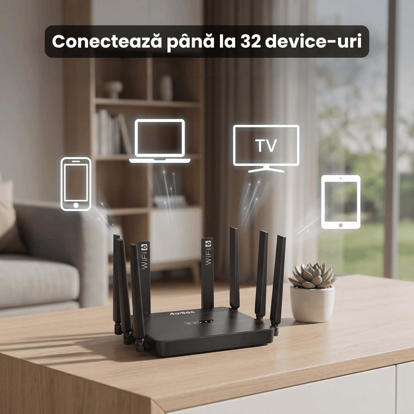 Router Wireless HASEPE® 5G 4G LTE WiFi 6 Cu Slot SIM, Router Wireless Dual Band AX, Router Wireless Portabil Cu Baterie Integrata, 1WAN 3LAN, 32 Dispozitive Conectate, Antene High Gain Detasabile, Vit - HASEPE