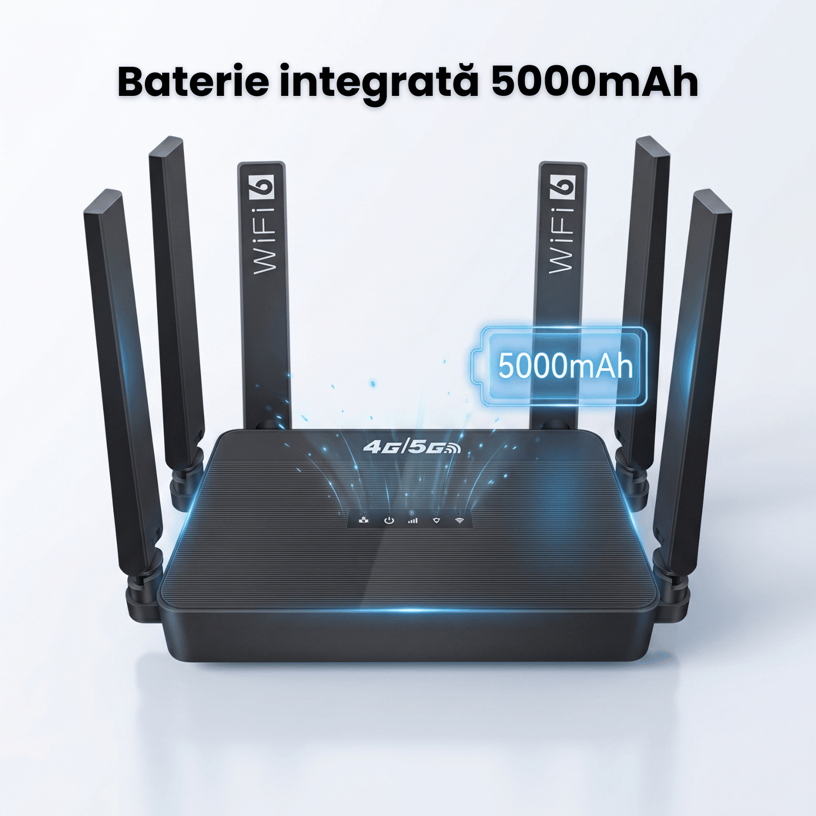 Router Wireless HASEPE® 5G 4G LTE WiFi 6 Cu Slot SIM, Router Wireless Dual Band AX, Router Wireless Portabil Cu Baterie Integrata, 1WAN 3LAN, 32 Dispozitive Conectate, Antene High Gain Detasabile, Vit - HASEPE