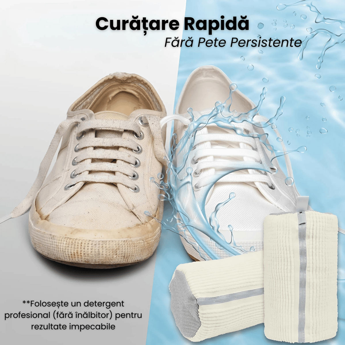 Sac Spalat Incaltaminte HASEPE, Protectie Pantofi in Masina de Spalat, Fibra Moale, Material Rezistent, Fermoar Premium, 39x19 cm, Alb - HASEPE