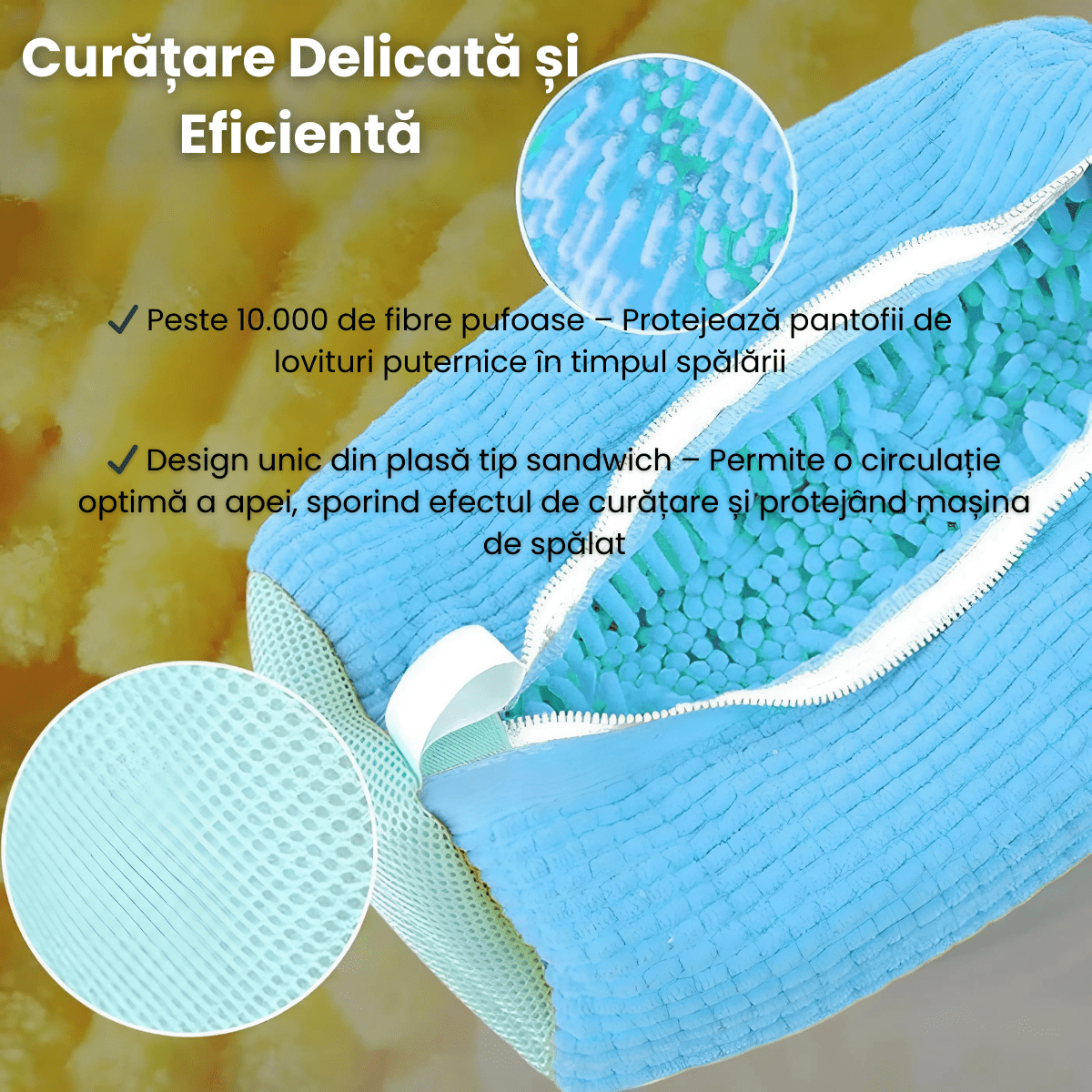 Sac Spalat Incaltaminte HASEPE pentru Masina de Spalat, Protectie Pantofi, Fibra Moale, Material Rezistent, Fermoar Premium, 39x19 cm, Albastru - HASEPE