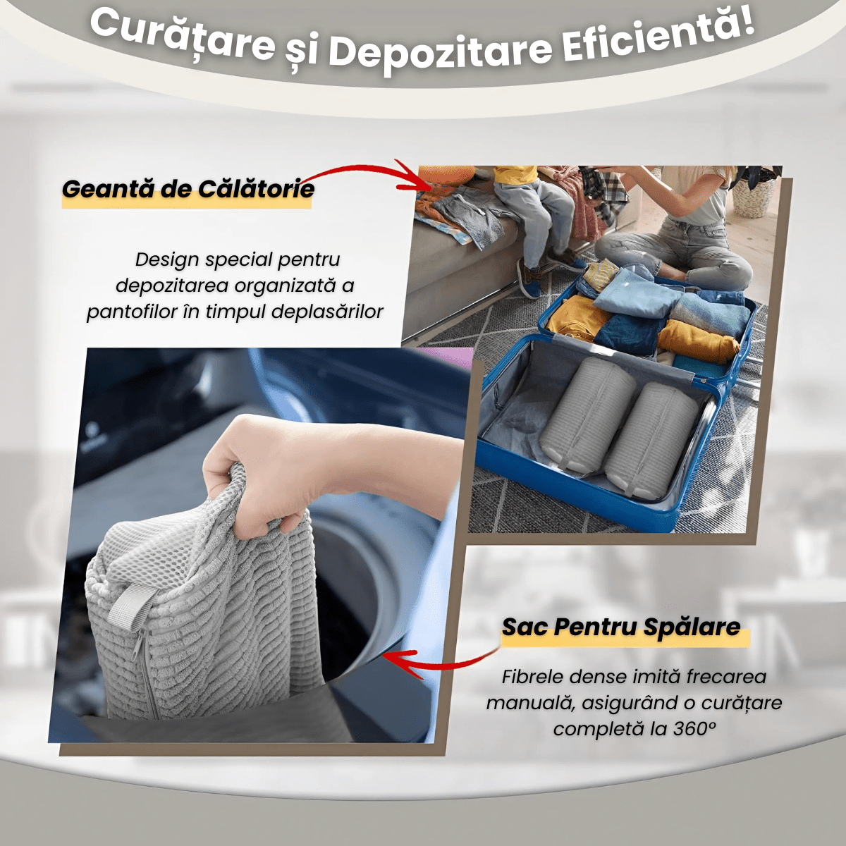 Sac Spalat Incaltaminte HASEPE, Protectie Pantofi in Masina de Spalat, Fibra Moale, Material Rezistent, Fermoar Premium, 39x19 cm, Gri - HASEPE